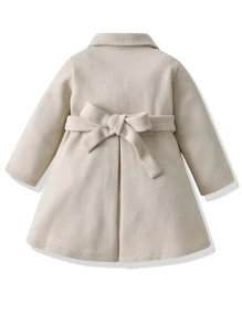 SHEIN 小女童蝴蝶結褶皺下擺腰帶花呢外套