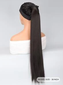 Natural Long Straight Synthetic Ponytail Hair Extension - Black - View 2