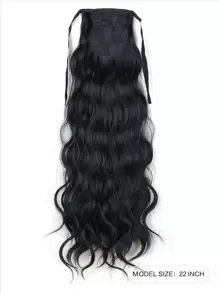 22英寸黑色波浪卷曲合成纤维夹式接发，可打造长马尾辫造型