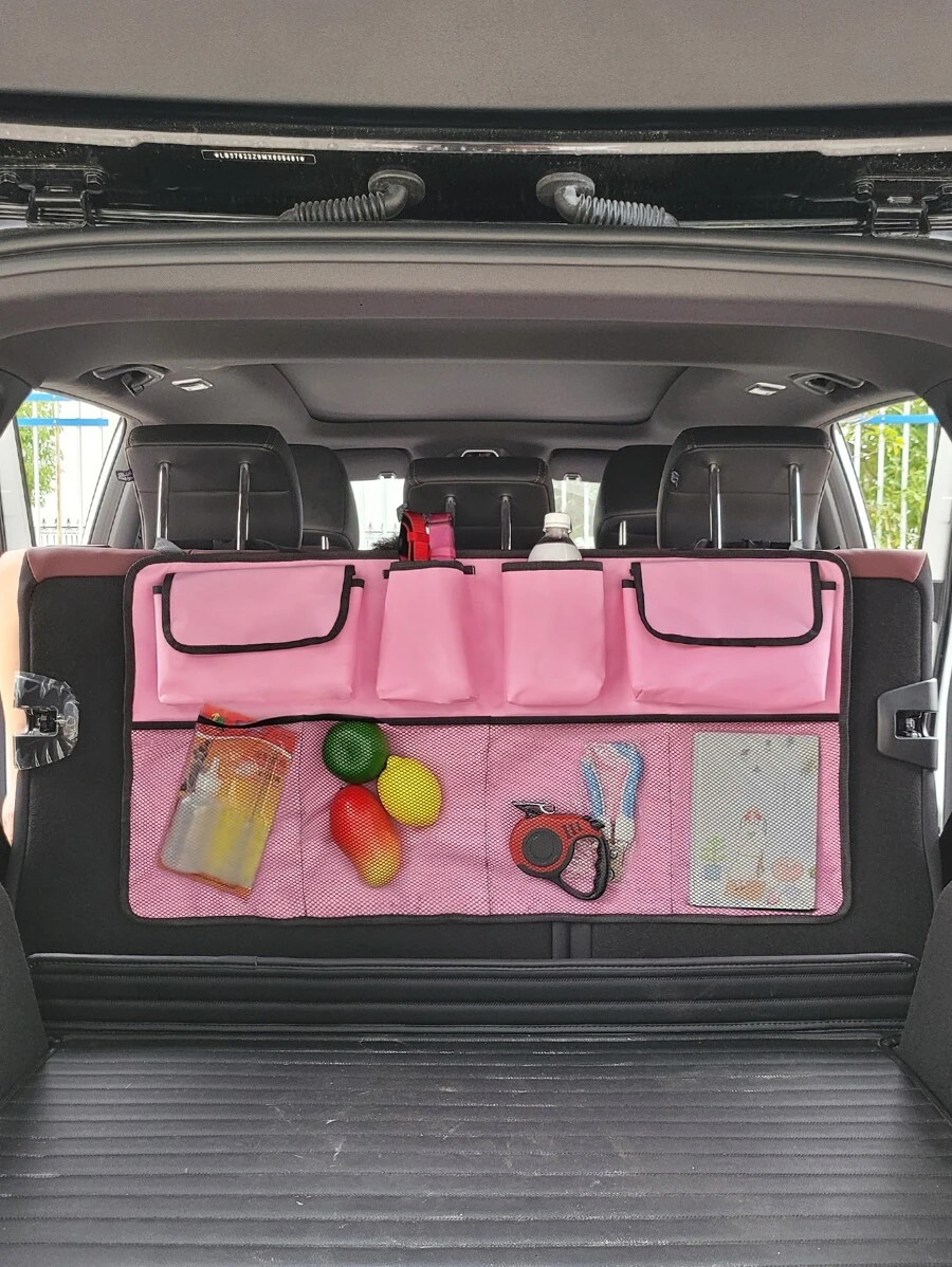 Car Backseat Hanging Storage Organizer Bag, Large Capacity - Pink - View 1