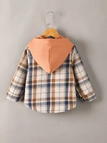 SHEIN 年輕男孩格紋印花連帽衫,無內搭t恤