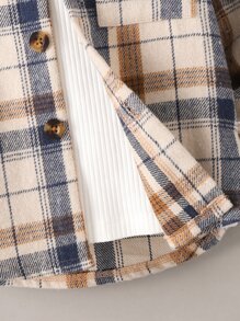 SHEIN 年輕男孩格紋印花連帽衫,無內搭t恤