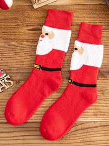 1 Par De Calcetines De Media Pantorrilla De Navidad Para Hombres Con Tela Afelpada Gruesa - Multicolor - Ver 1