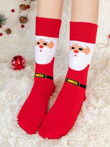 1 Par De Calcetines De Media Pantorrilla De Navidad Para Hombres Con Tela Afelpada Gruesa - Multicolor - Ver 2