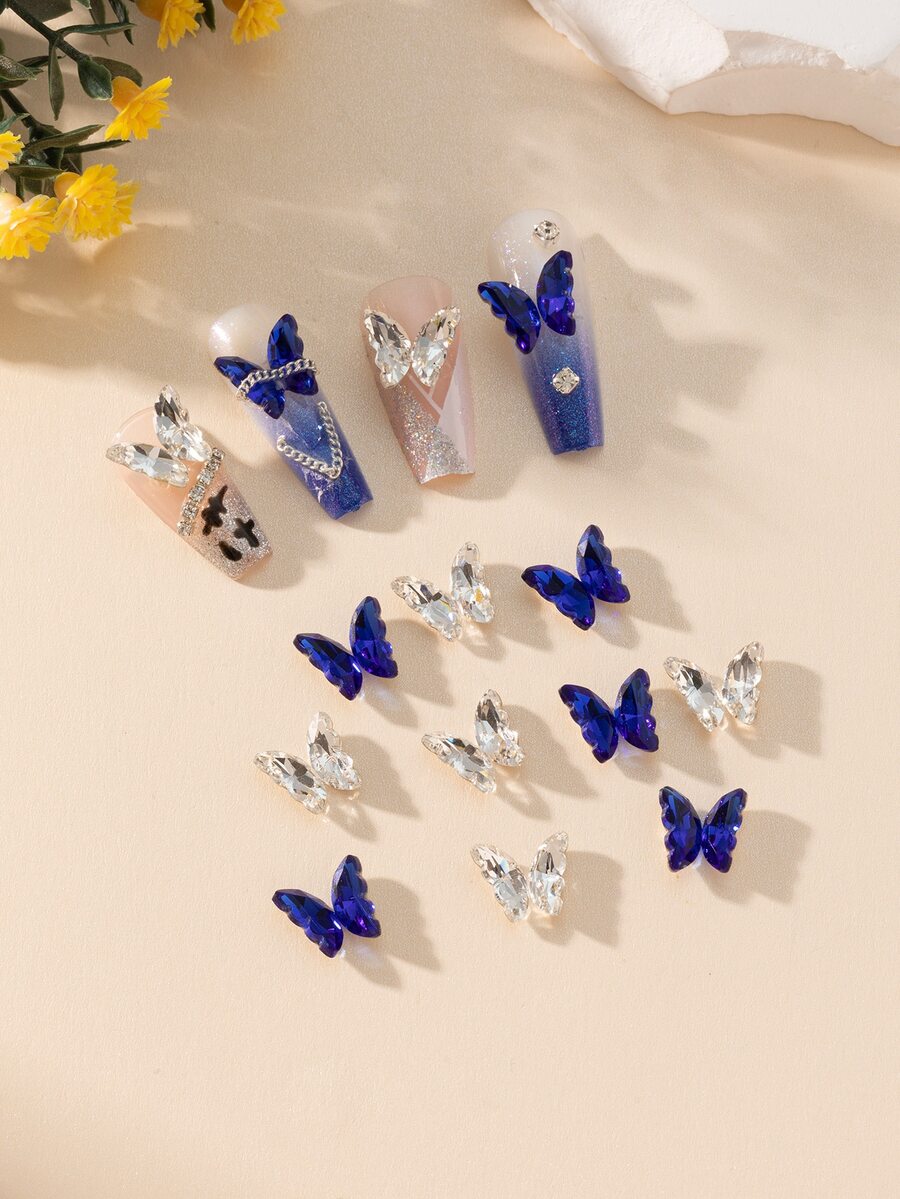 20pcs Crystal Glass Butterfly Nail Art Decorative Sticker - Blue and White - View 1