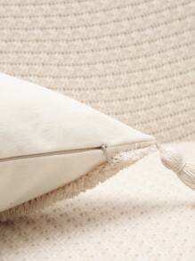 1pc Tufted Tassel Decor Cushion Cover Without Filler - Beige - View 2