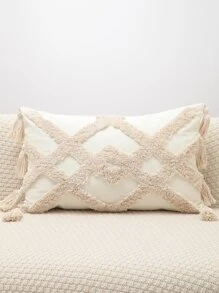 1pc Tufted Tassel Decor Cushion Cover Without Filler - Beige - View 3