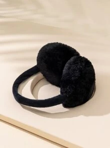 1 件女士纯色可折叠时尚百搭毛绒保暖耳套，内衬颜色随机 - 黑色 - 查看 4