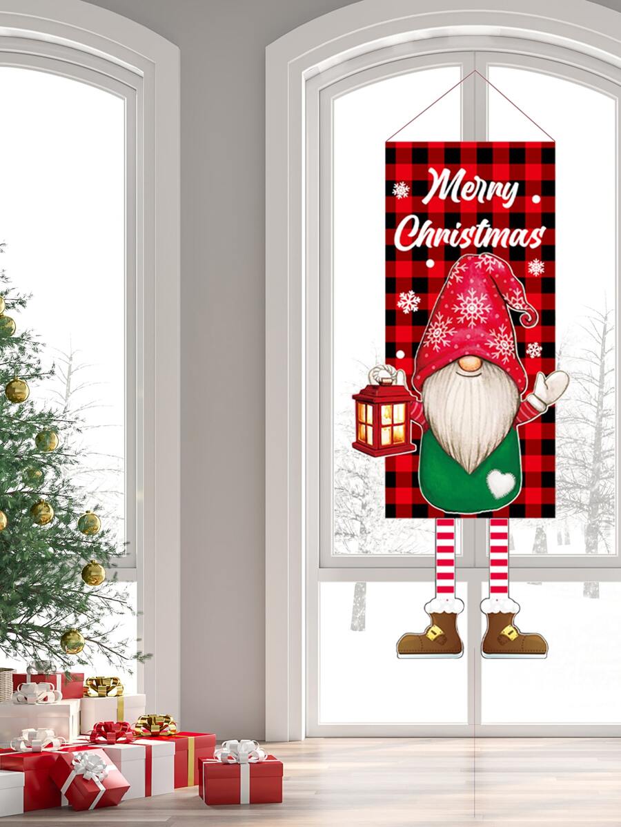 1入組聖誕小矮人和標語圖案懸掛旗