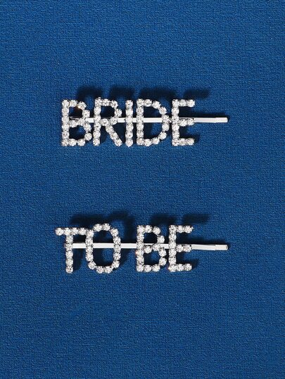 2pcs Women's 'Bride To Be' Rhinestone Letter Hair Clip For Bride Party Halloween