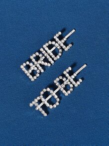 2pcs Women's 'Bride To Be' Rhinestone Letter Hair Clip For Bride Party Halloween - Silver - View 3