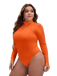 SHEIN Essnce Plus High Neck Slim Fit Tee Bodysuit, For Winter