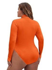 SHEIN Essnce Plus High Neck Slim Fit Tee Bodysuit, For Winter