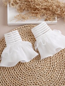 1pair Ladies' Fabric Flare Design Decorative False Cuff Perfect For Travel Decoration Valentine's Day - White - View 1