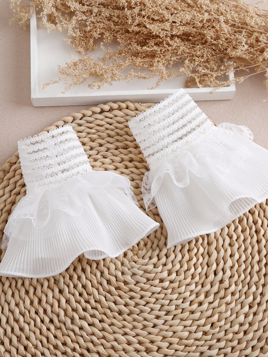 1pair Ladies' Fabric Flare Design Decorative False Cuff Perfect For Travel Decoration Valentine's Day - White - View 1