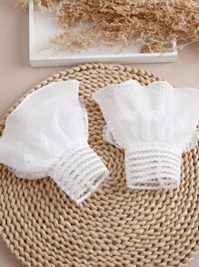 1pair Ladies' Fabric Flare Design Decorative False Cuff Perfect For Travel Decoration Valentine's Day - White - View 2