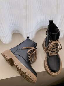 Punk Boots With Lace-up, Front Zipper And Side Buckle Boots - Black - View 5