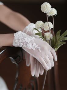 1 Pair White Floral Embroidered Bridal Gloves For Wedding Valentine's Day,For Summer Dress Autumn Accessories
