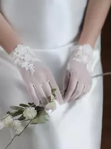 1 Pair White Floral Embroidered Bridal Gloves For Wedding Valentine's Day,For Summer Dress Autumn Accessories