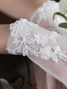 1 Pair White Floral Embroidered Bridal Gloves For Wedding Valentine's Day,For Summer Dress Autumn Accessories