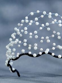 1件装女士珍珠发网皇冠头饰，时尚婚礼发饰头冠，情人节配饰 - 白色 - 查看 4