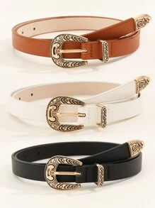 3入組荔枝紋壓花西部風腰帶 - 彩色 - 查看 1