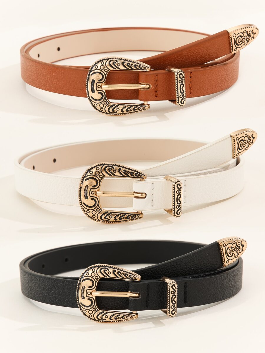 3入組荔枝紋壓花西部風腰帶 - 彩色 - 查看 1