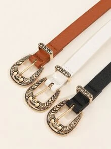 3入組荔枝紋壓花西部風腰帶 - 彩色 - 查看 3