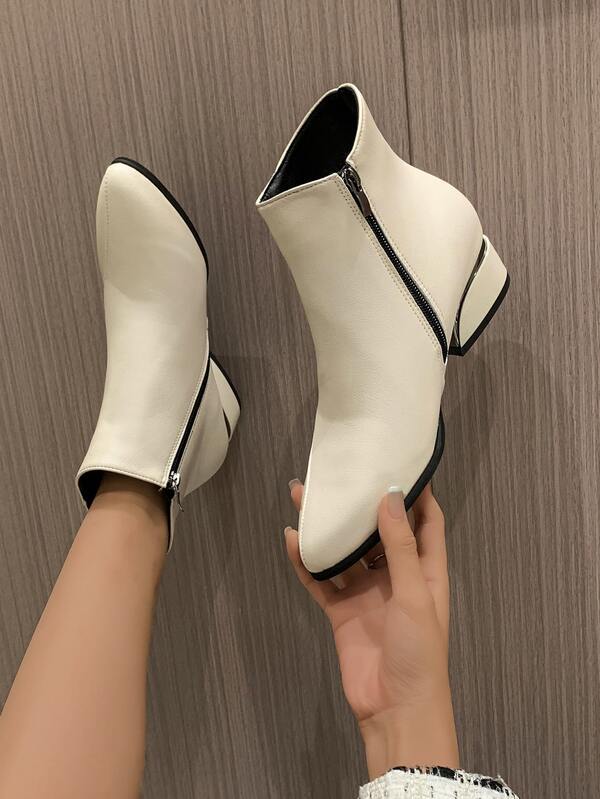 Ladies' Beige Equestrian & Western Boots With Side Zipper Detail, Chunky Heel Classic Boots