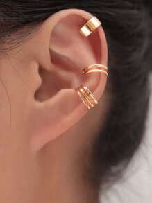 3pcs Hollow Out Ear Cuff - Yellow Gold - View 2