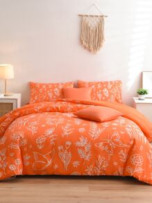 Floral Print Duvet Cover Set Without Filler - Orange - View 1