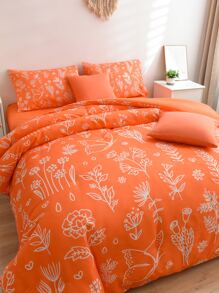 Floral Print Duvet Cover Set Without Filler - Orange - View 2