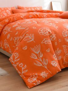Floral Print Duvet Cover Set Without Filler - Orange - View 3