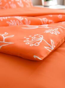 Floral Print Duvet Cover Set Without Filler - Orange - View 4