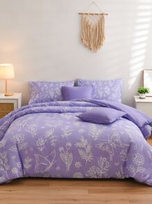 Floral Print Duvet Cover Set Without Filler - Mauve Purple - View 1