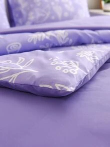 Floral Print Duvet Cover Set Without Filler - Mauve Purple - View 4