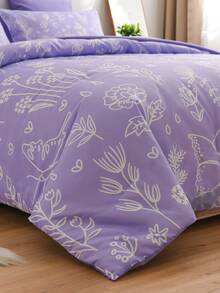 Floral Print Duvet Cover Set Without Filler - Mauve Purple - View 6