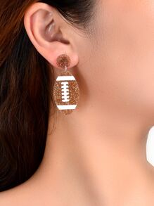 Pendientes largos brillante rugby - Marrón - Ver 2