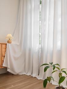 Tassel Trim Single Panel Blackout Curtain - White - View 1