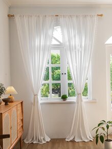 Tassel Trim Single Panel Blackout Curtain - White - View 2