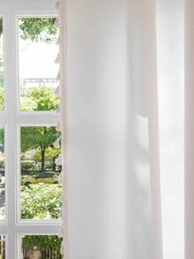 Tassel Trim Single Panel Blackout Curtain - White - View 7