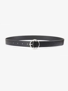 Faux Pearl Decor Round Buckle Belt - Black - View 2