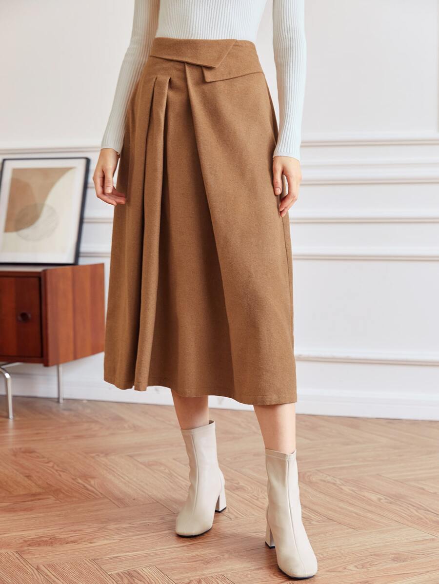 BizChic 高腰褶皺半身裙 - 棕色 - 查看 1