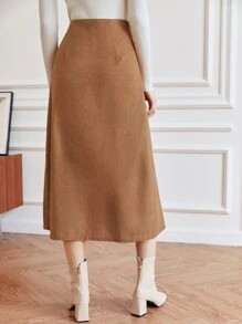 BizChic 高腰褶皺半身裙 - 棕色 - 查看 2