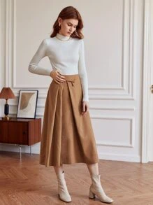 BizChic 高腰褶皺半身裙 - 棕色 - 查看 6