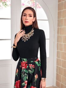 Modelyn Lettuce Trim Rib-knit Tee & Floral Print Skirt Set Without Belt - Multicolor - View 3