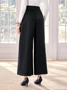Modelyn 百褶拼塊闊腿褲不附腰帶 - 黑色 - 查看 2