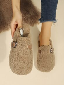 Buckle Decor Flat Mules - Khaki - View 1