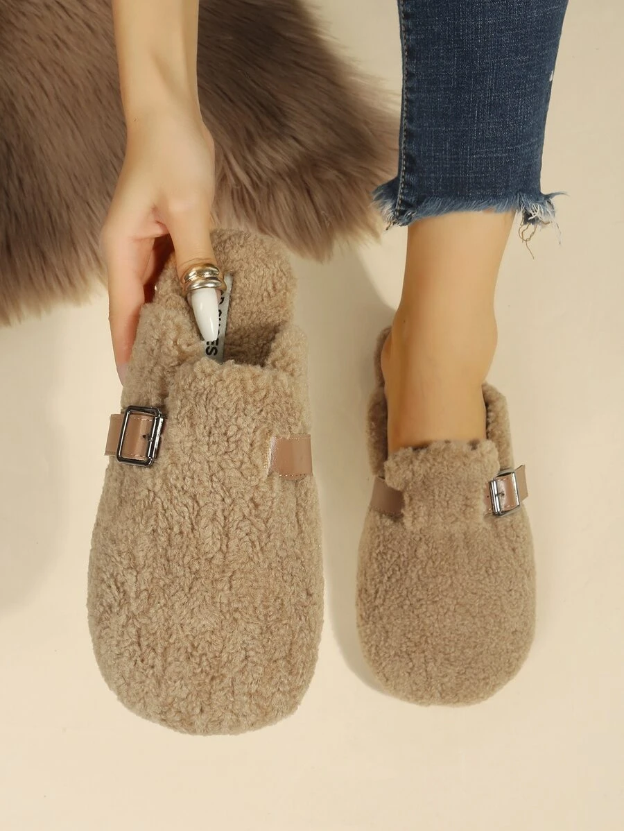 Buckle Decor Flat Mules - Khaki - View 1