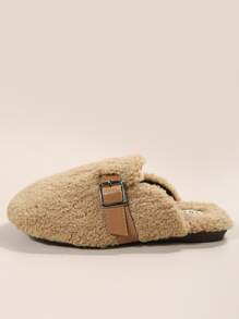 Buckle Decor Flat Mules - Khaki - View 3